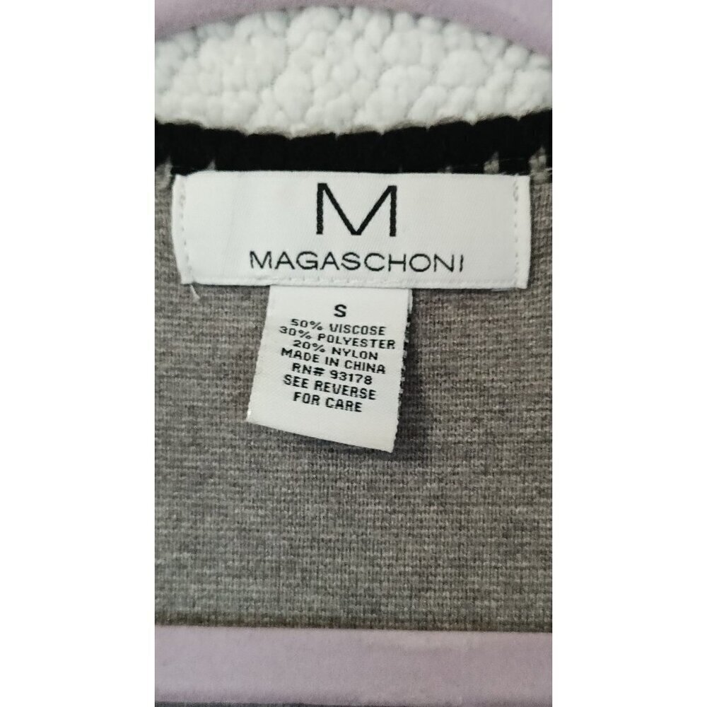 Magaschoni Open Front Cardigan Gray Black Trim Size S Long Midi Blazer Sweater - Picture 3 of 15